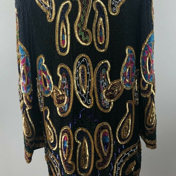 Vintage Laurence Kazar Silk Beaded Sequin Evening - Picture 7 of 9